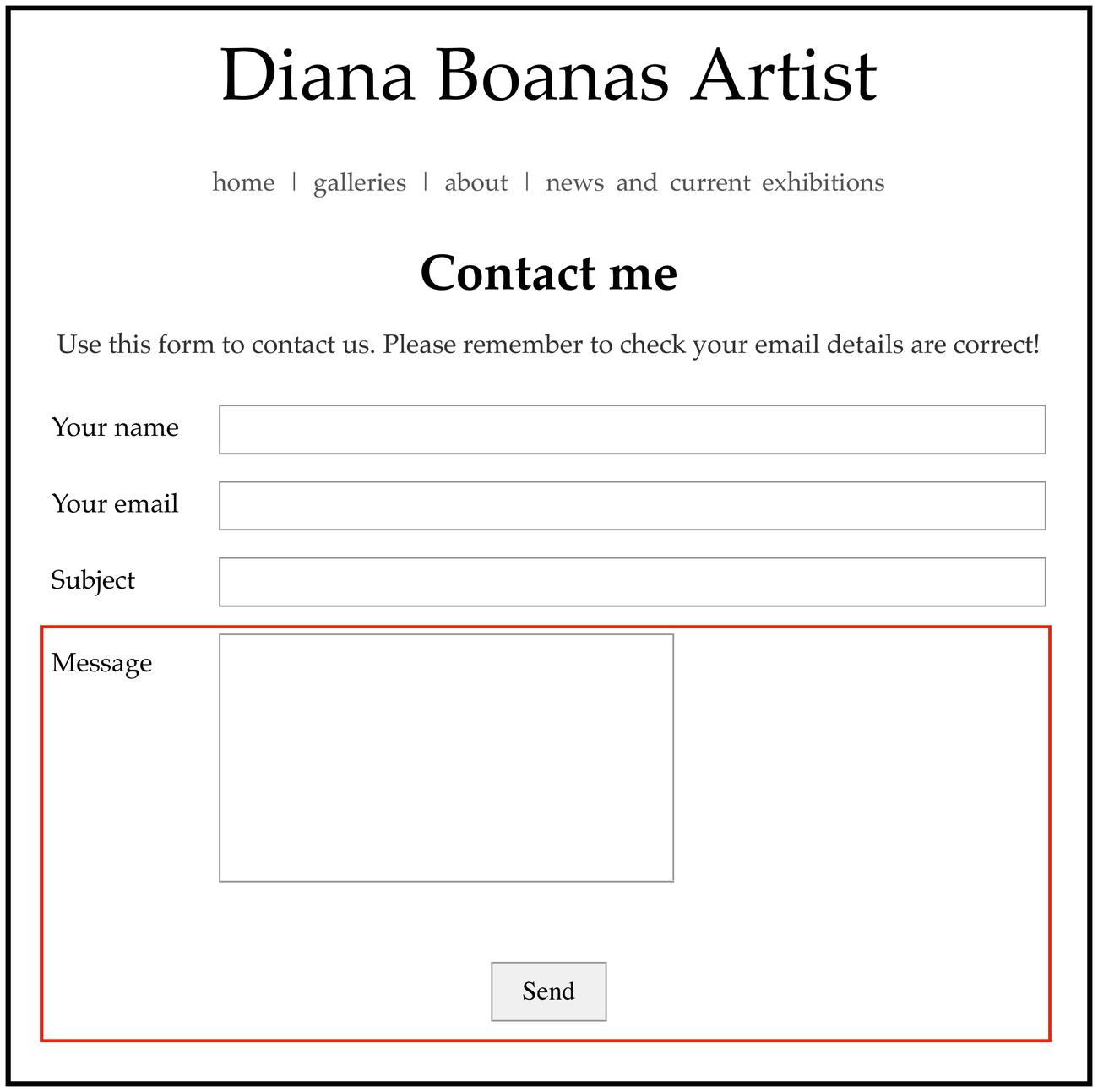 Screenshot in which the Message input field is rendered narrower than the fields above it.